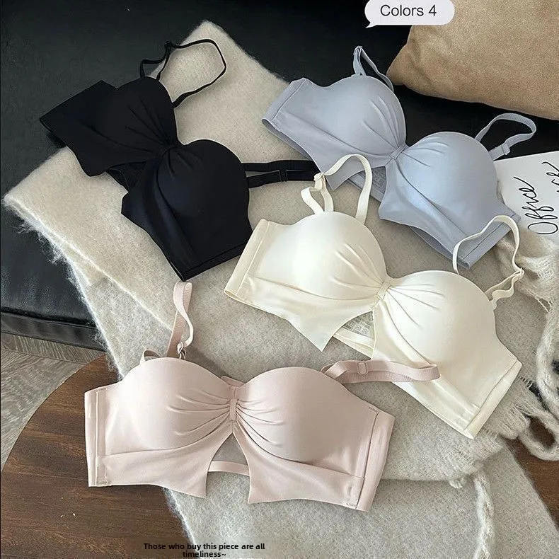 Thin Section of Non-marking Breathable Girls Small Breasts Gathered Underwear Without Steel Ring Small Breasts Anti-Glare Bra