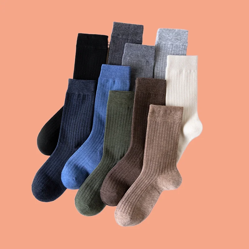 

5/10 Pairs High Quality Men's Fashion Business Socks Solid Color Simple Men's Socks Mid Length Breathable Casual Socks