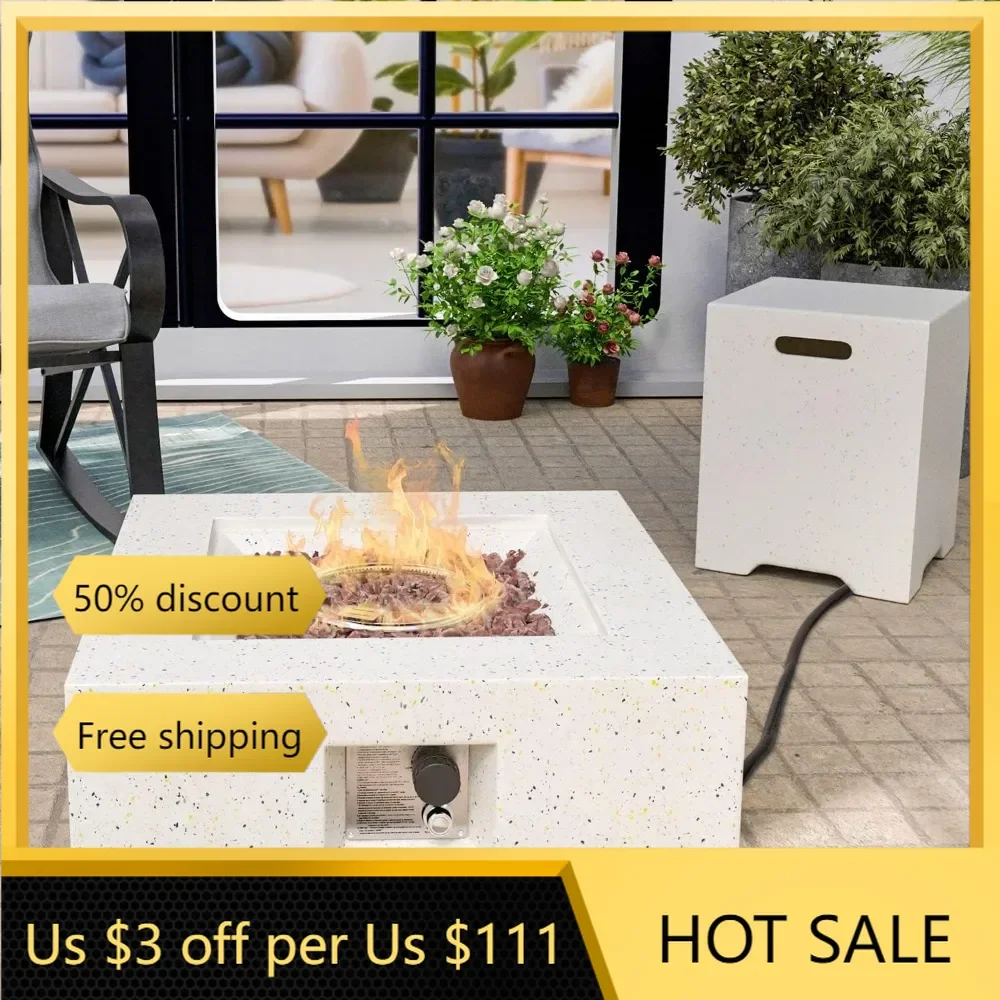 

Outdoor Propane Fire Pit 40,000 BTU 28-inch Square Concrete Natural Gas Fire Table Outside Smokeless Firepit Furniture