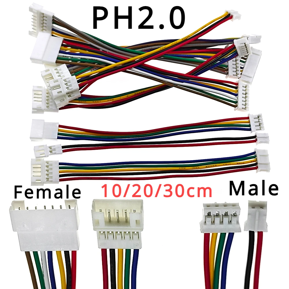 5pcs PH2.0 Extension Line 2/3/4/5/6p/ PH 2.0mm Male To Female Connector With Cable 10/20cm 26AWG