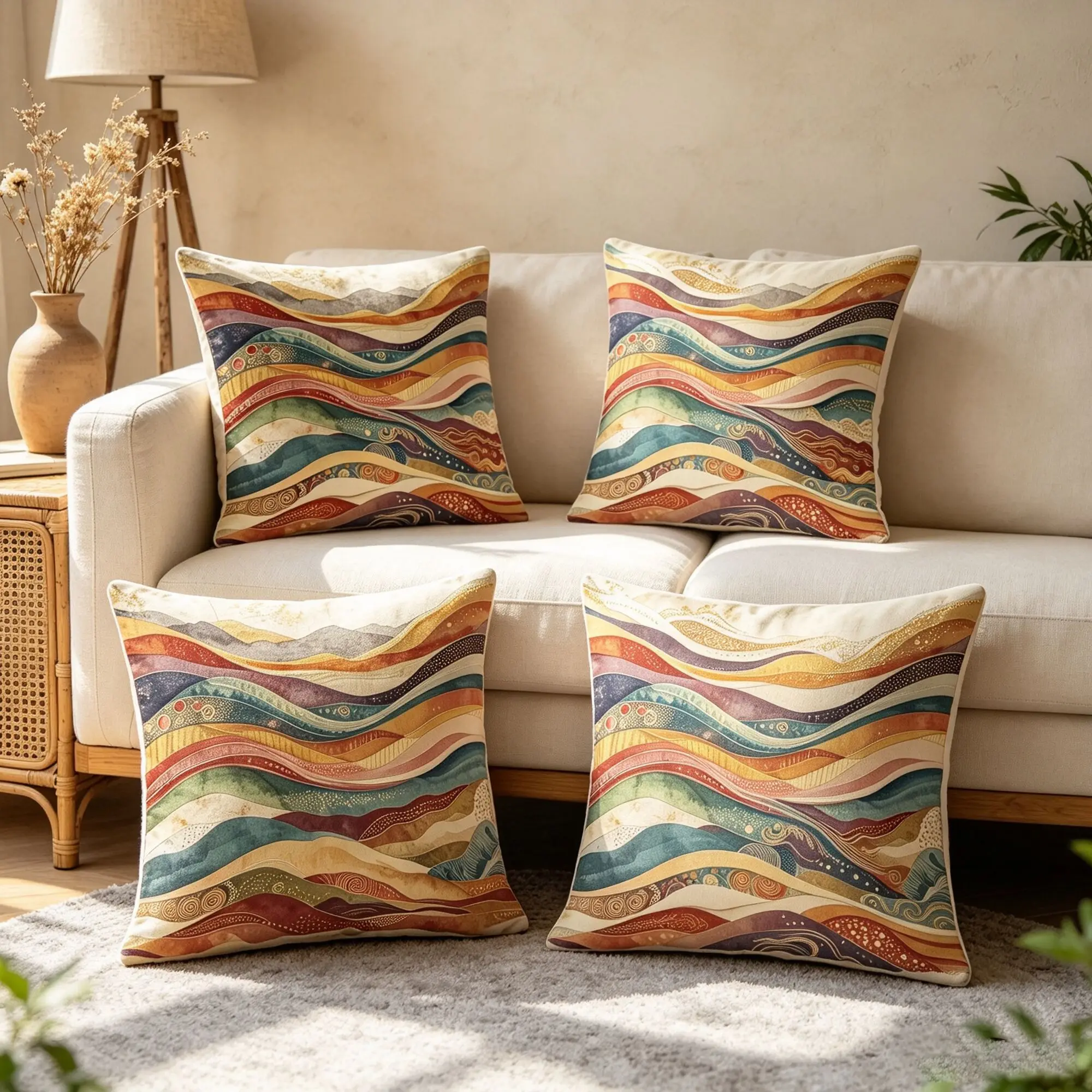 4PCS Velvet Throw Pillow Cover Abstract Boho Mountain Wave Pattern Cushion Cover Soft Pillowcase For Sofa Living Room Home Decor