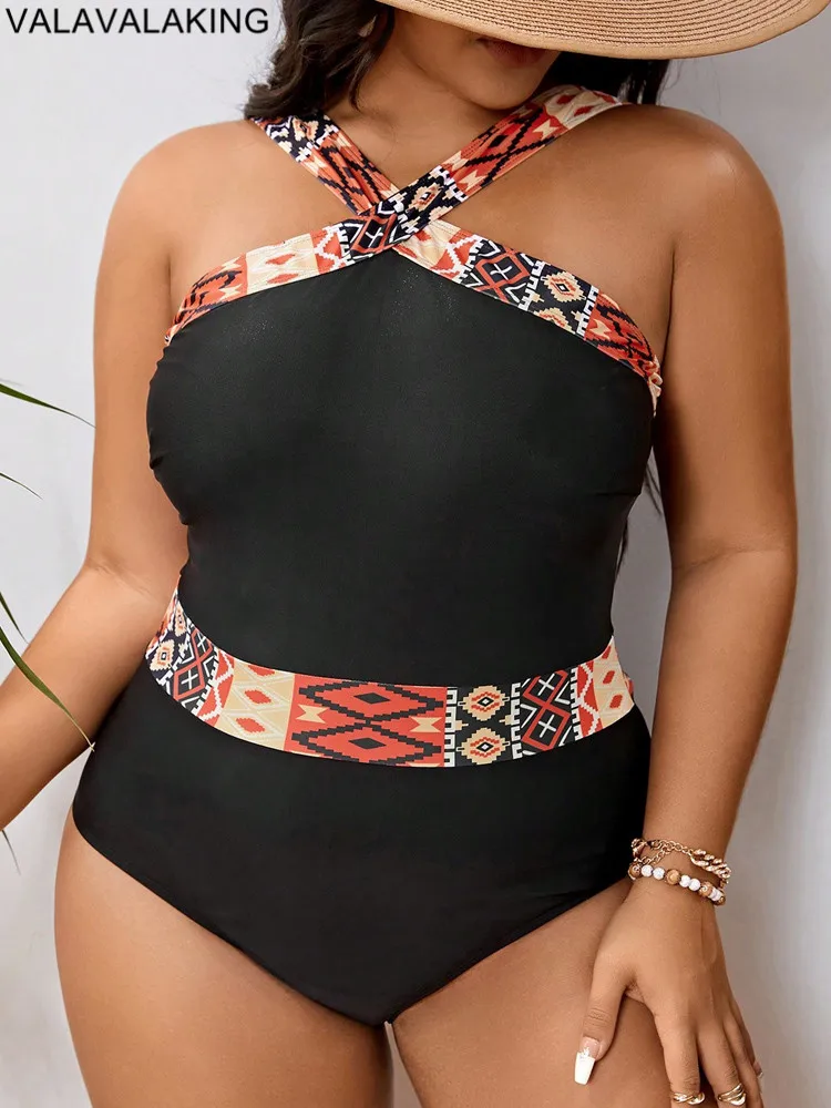 Valavalaking 2024 Sexy Patchwork Plus Size Swimwear Women Push UP Large Big One Piece Swimsuit Curvy Beach Chubby Bathing Suit