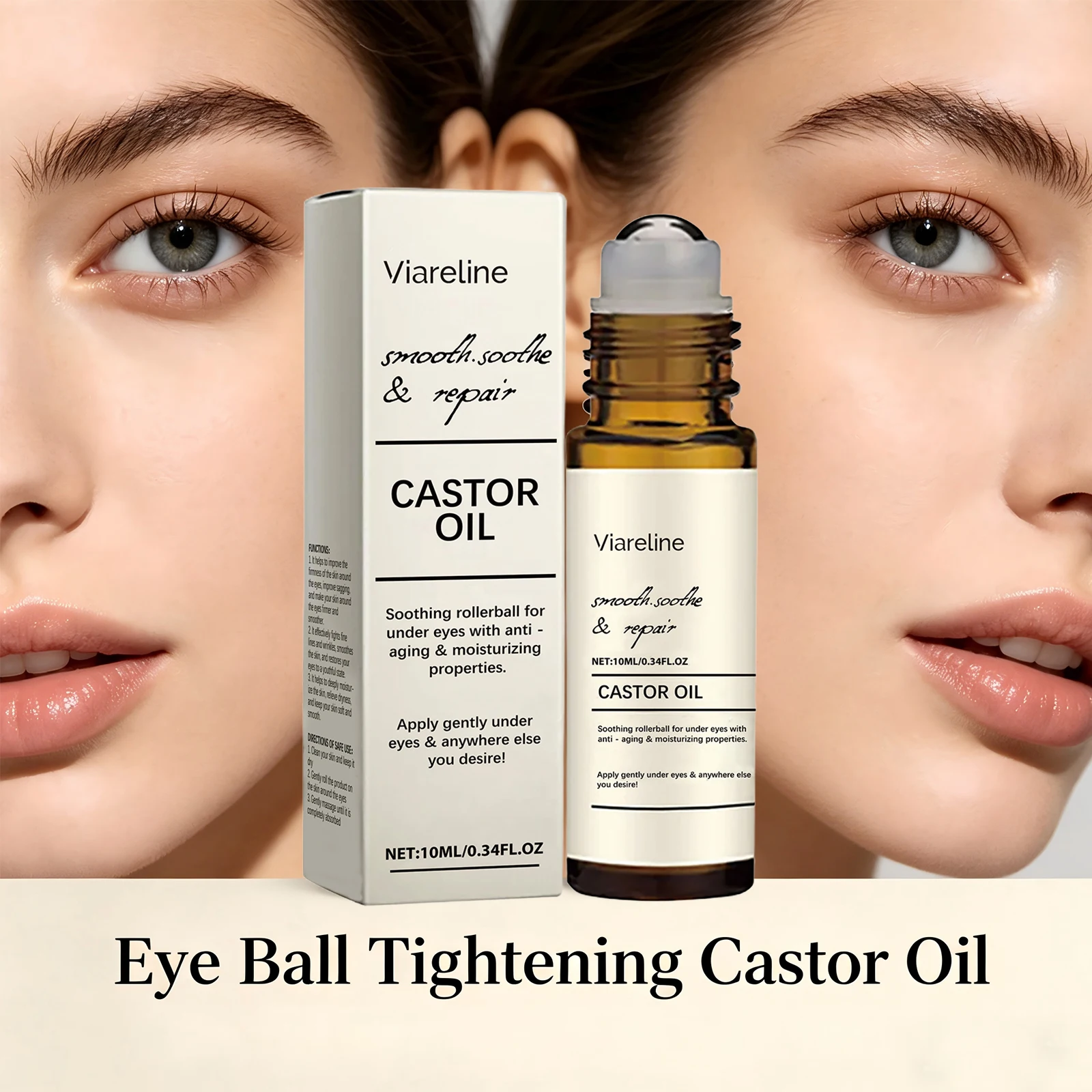 Aceite de Ricino para Reafirmar y Levantar el Contorno de Ojos, Reducir Líneas Finas, Eliminar Ojeras y Bolsas, Anti-Hinchazón, Roll-On Nutritivo para Masaje Ocular
