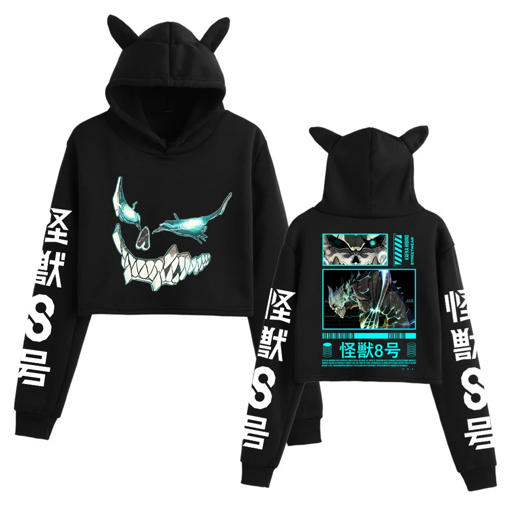 Anime Kaiju No.8 Sezon 3 Crop Top Bluza z kapturem z kocimi uszkami Długi rękaw Modna bluza dla dziewczyn