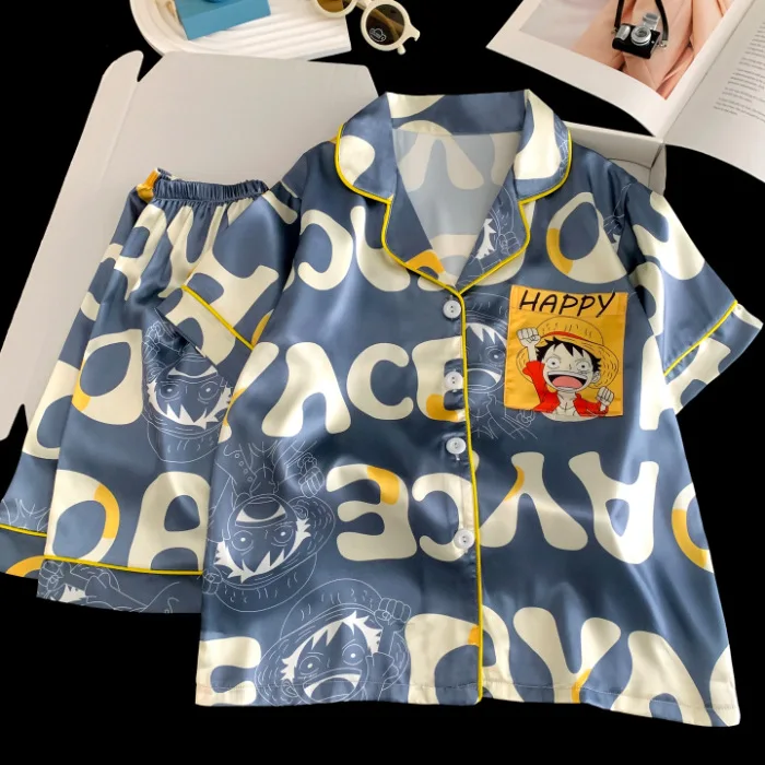 Cartoon Crayon Shin-Chan Ice Silk Sleepwear Children Summer Thin Short Sleeved Set for Girls Air-Conditioned Home Clothes Cute
