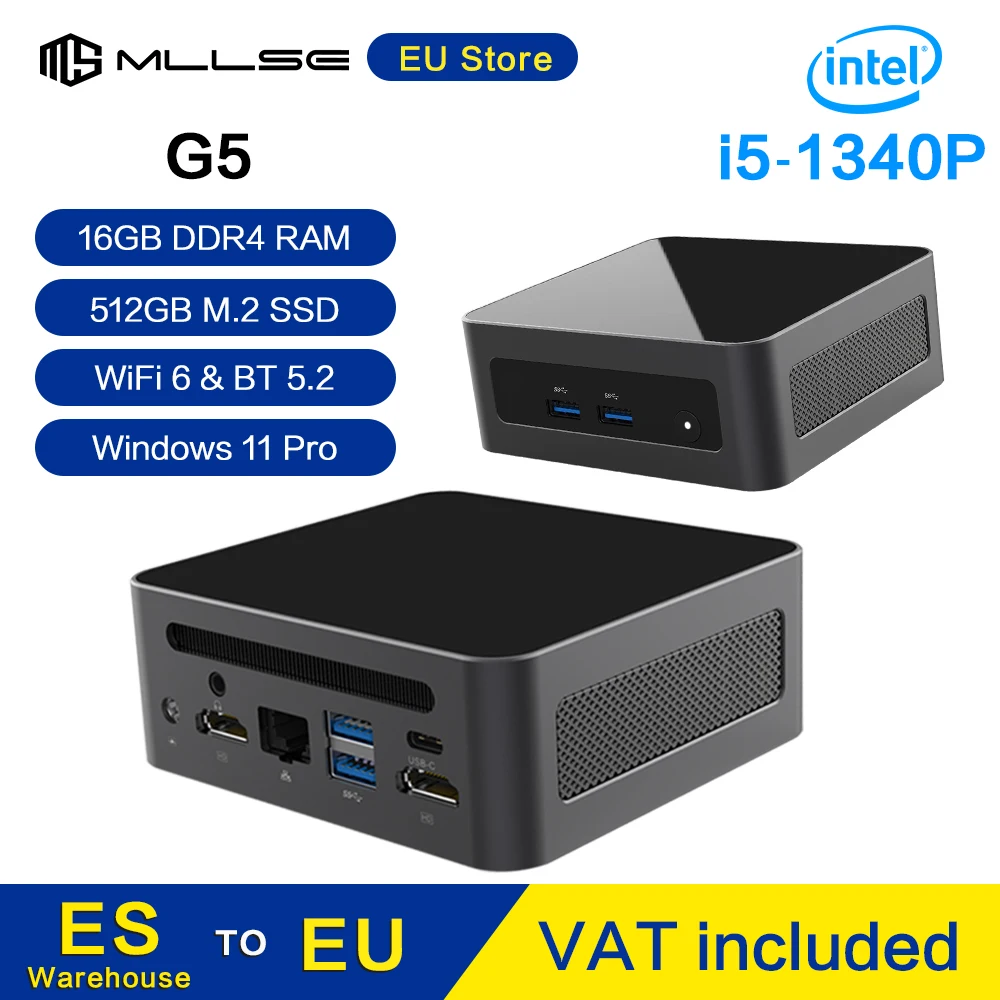 MLLSE G5 Mini PC Intel i5-1340P CPU 16GB RAM 512GB SSD WiFi6 BT5.2 Windows 11 Mini Desktop Computer