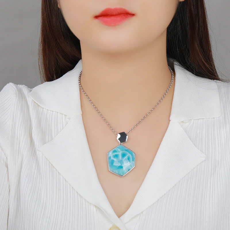 XYOP 925 Silver Gift Larimar Fashion Diamond Pendant In Natural Blue, Collection Of Unique Wedding Party Occasions Fairy High St