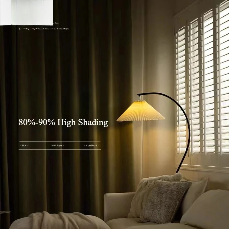 French Olive Green Chenille Blackout Curtains for Living Room Bedroom Herringbone Pattern Modern Luxury Window Drape
