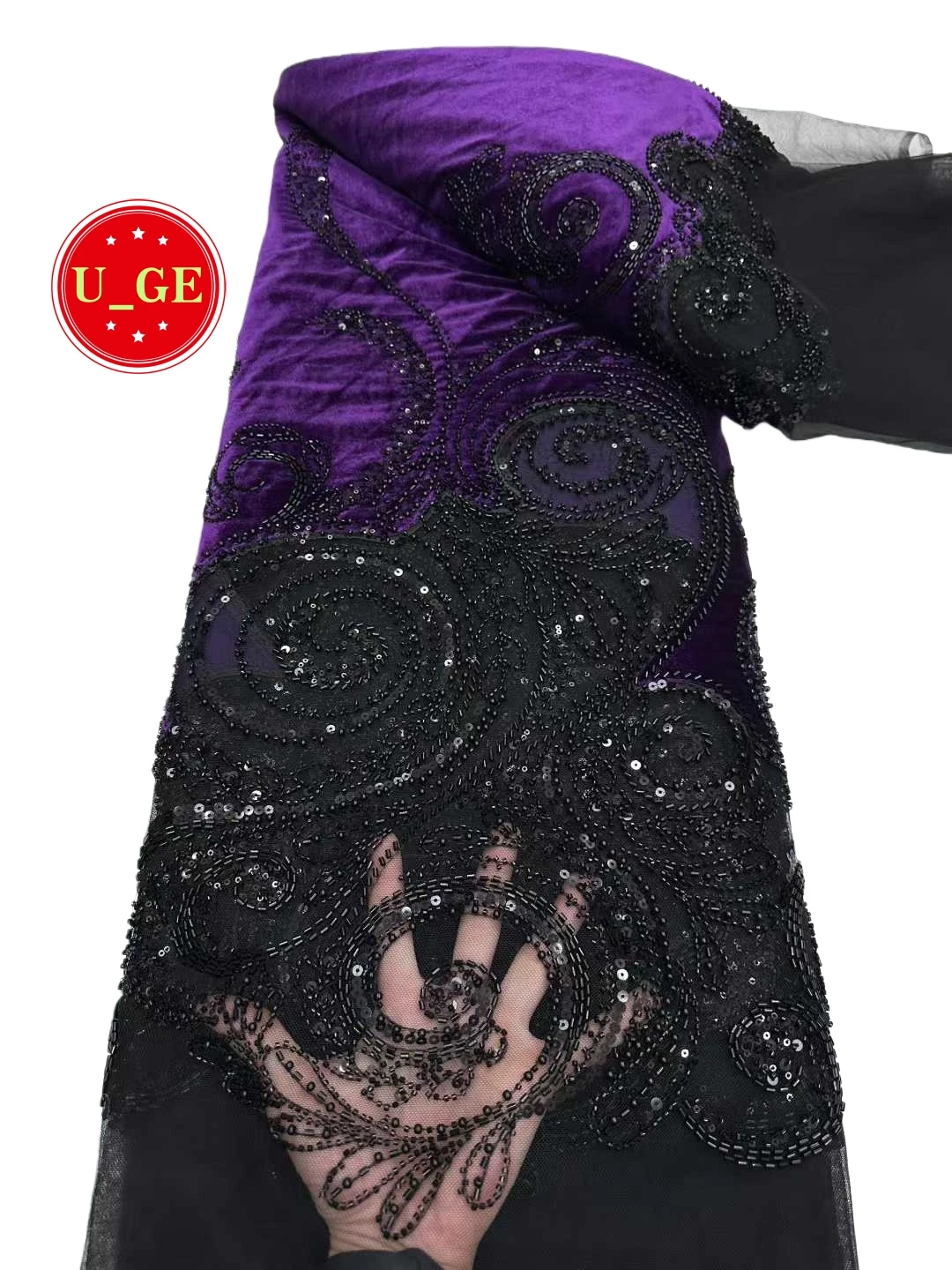 2026 Tela de terciopelo de algodón bordado suave con piedras para el diseño de vestido de noche de boda de invierno la mejor calidad U_Ge2698