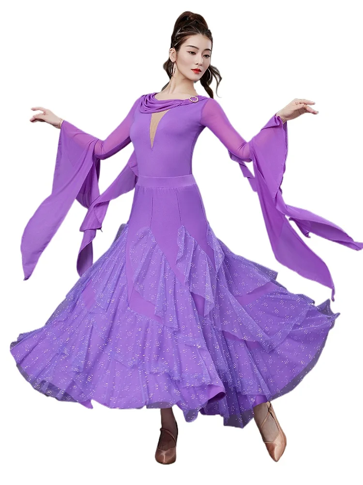 

2025 New Modern Dance Costumes Female Adult Modern Waltz Ballroom Top Dance Performance Skirt Ly5238/ly6057