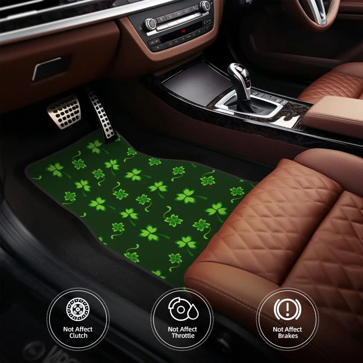 Saint Patricks Day Four Leaf Clover Floor Mats for Cars All-Weather Anti-Slip Floor Mats Liner Full Set Car Accessories