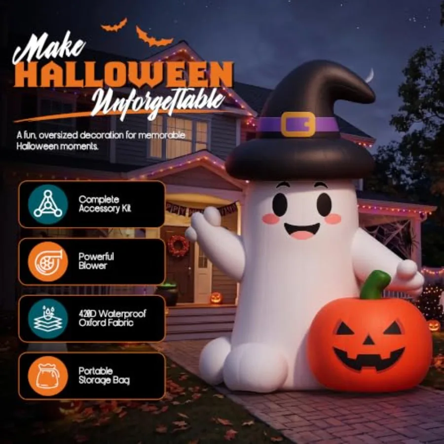Halloween Inflatable Giant For Outdoor Use, 420D Oxford Fabric, Black And Orange, Easy Setup With Blower, Holiday Party Decor
