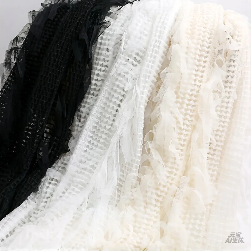 New Mesh Jacquard Fringe Embroidery Fabric Striped Elastic Hook Embroidery Fabric Women's Dress Decorative Fabric Sewing