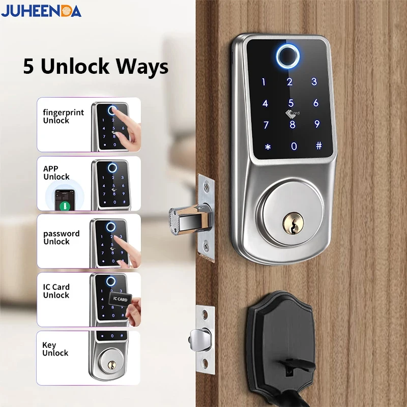 Tuya WiFi Smart Deadbolt Fingerprint Digital Keypad Keyless Entry Electronic Lock Ttlock App Control For Home Apartment Airbnb