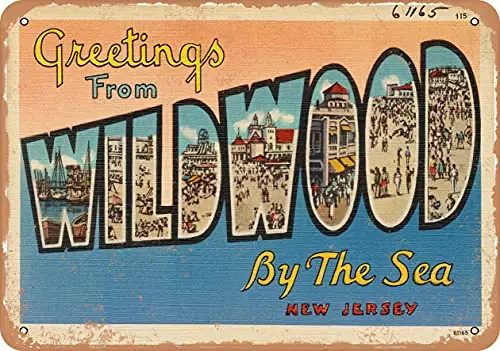 Metal Sign - New Jersey Postcard - Greetings from Wildwood by The Sea, New Jersey 2 - Vintage Rusty Look