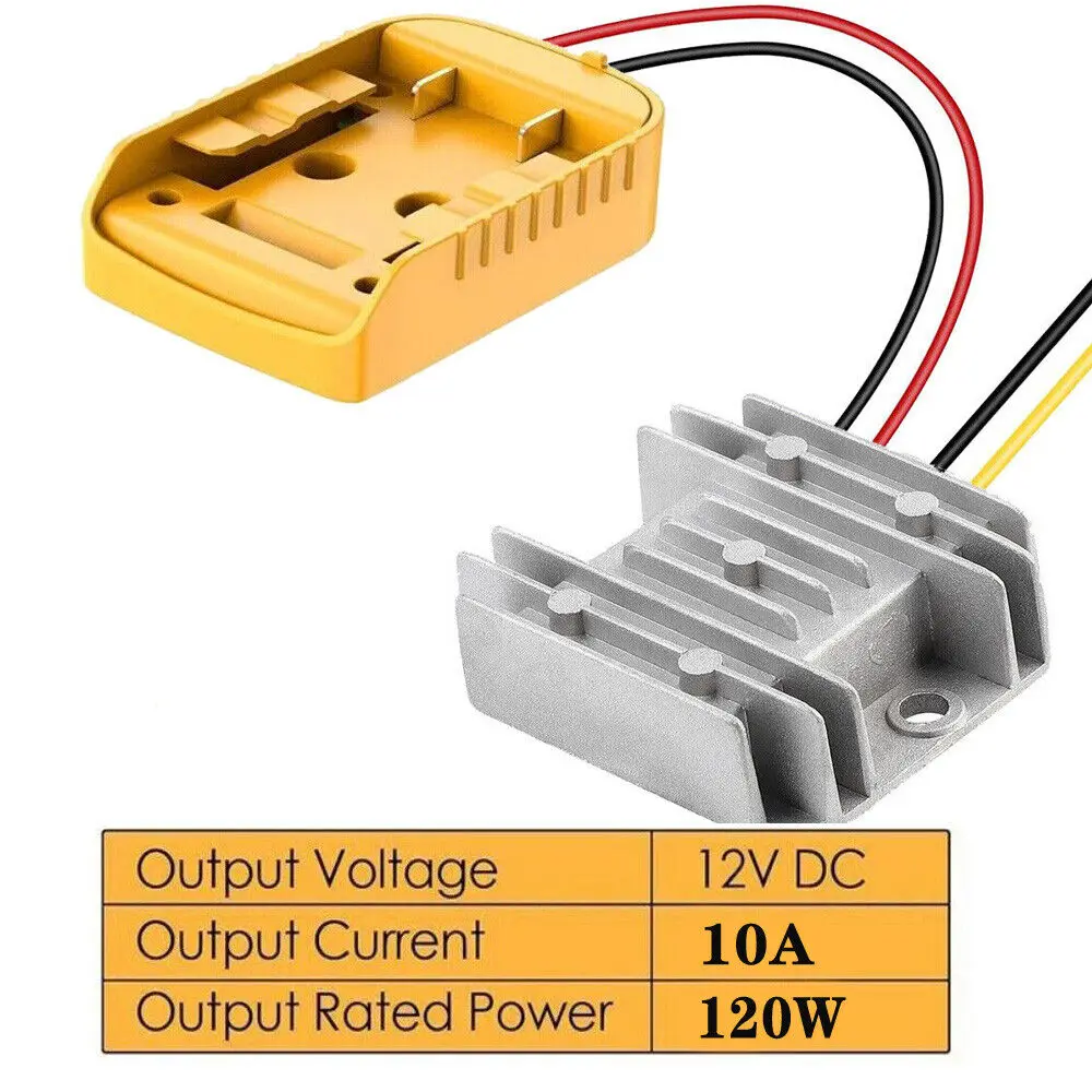 

Понижающий регулятор напряжения, постоянный ток 20 в 12 В, 10 А, 120 Вт, преобразователь для Dewalt 20 в, колесо питания для литий-ионных аккумуляторов с переключателем