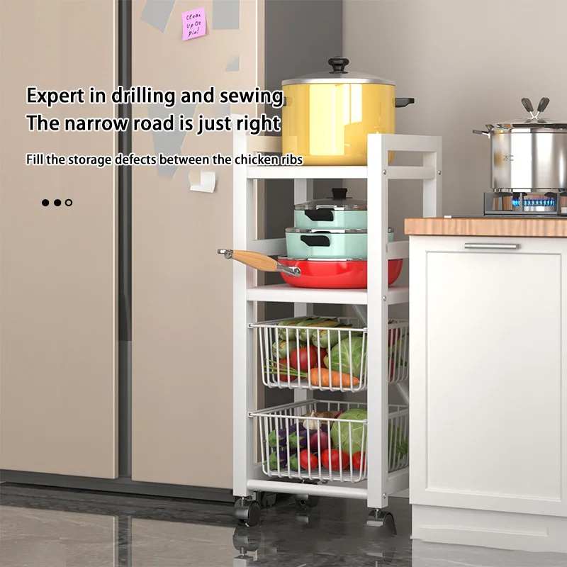 Kitchen Multi-Layer Storage Rack Trolley Storage Vegetable And Fruit Storage Basket Floor Movable Microwave Oven Pot Shelf