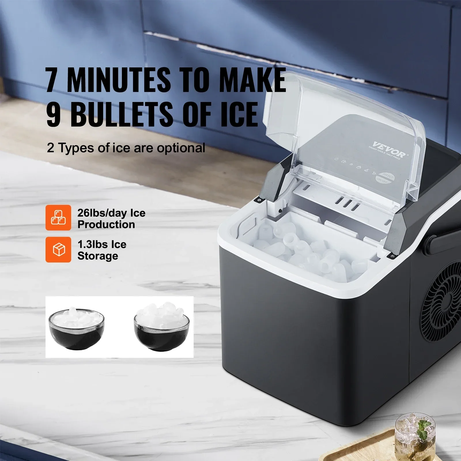 

ez Maker Self-Cleaning Portable Ice Maker with Ice Scoop and Basket Ice Machine with 2 Sizes