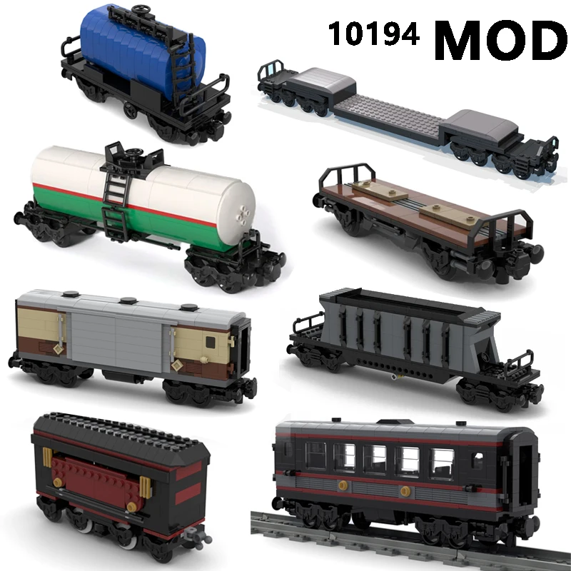 MOC Octan Train Tank Car and Emerald Night Carriage 10194 MOD Hopper Wagon Trains Bogie with Buffers Building Blocks City Bricks