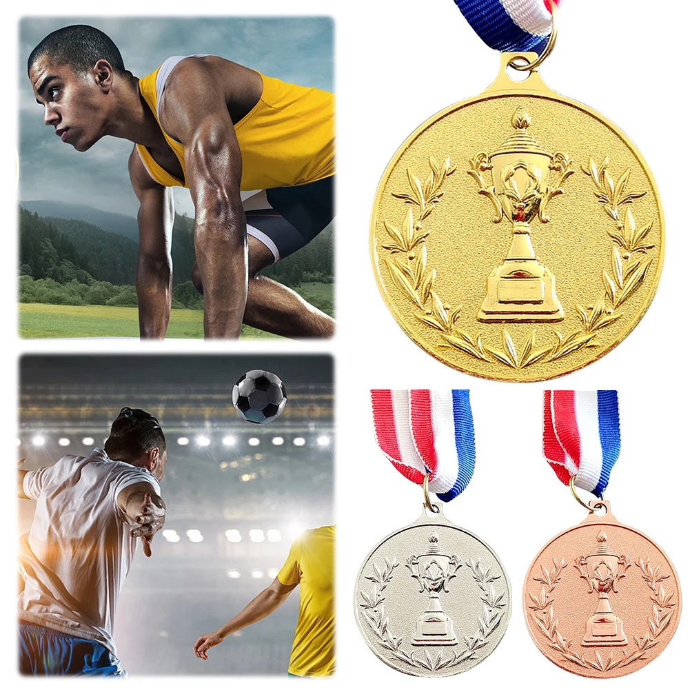 5.2cm Gold/Silver/Bronze Medal Award Medals with Neck Ribbon Sports Rewards Metal Winner Medals for Sports Competition