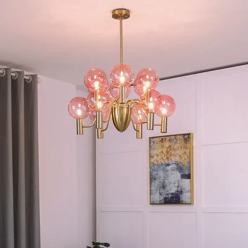 Candelabros Led simples y modernos, lámpara colgante de bola de cristal rosa Para dormitorio, sala de estar y comedor