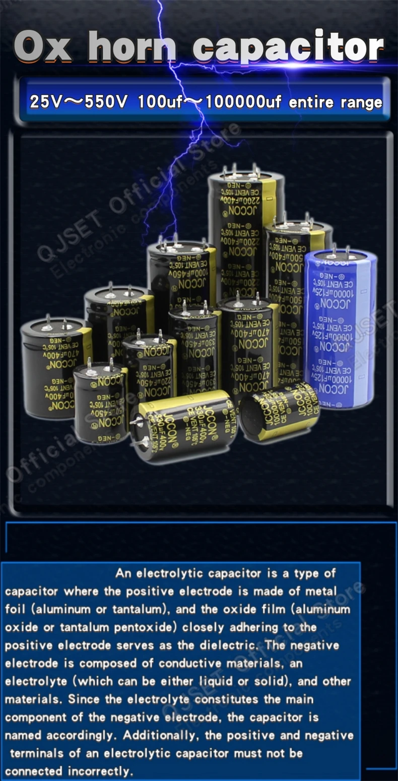 2 Stück 35 V 450 V 63 V 80 V 100 V 25 250 V 200 V 400 V 10000 uf 15000 uf 22000 uf 330 uf 47000 uf 6800 uf JCCON Pow Audio-Elektrolytkondensator – Detail 1