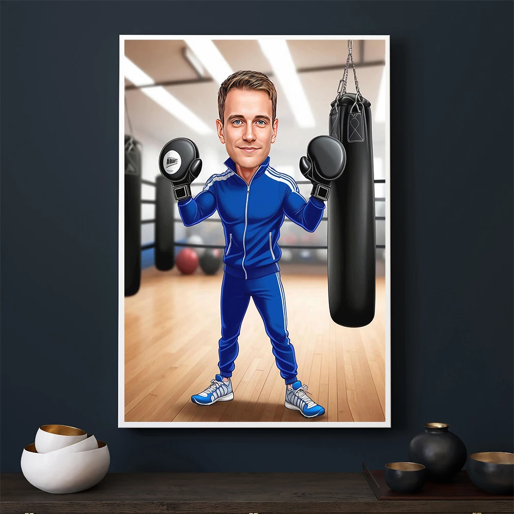 Custom Boxing Coach Cartoon Portrait Poster Boxing Coach Gift Print Custom Boxing Coach Caricature Canvas Painting Birthday Gift