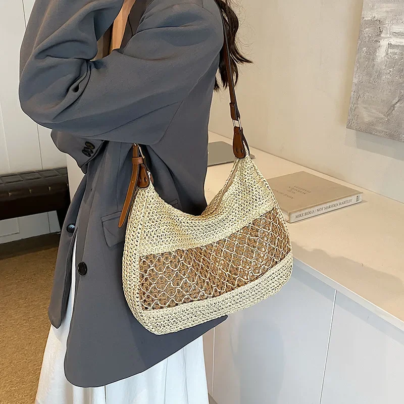 

Women Casual Versatile Single Shoulder Handbags Ladies Summer Beach Vacation Crossbody Bags Female Large Capacity Woven Bag New
