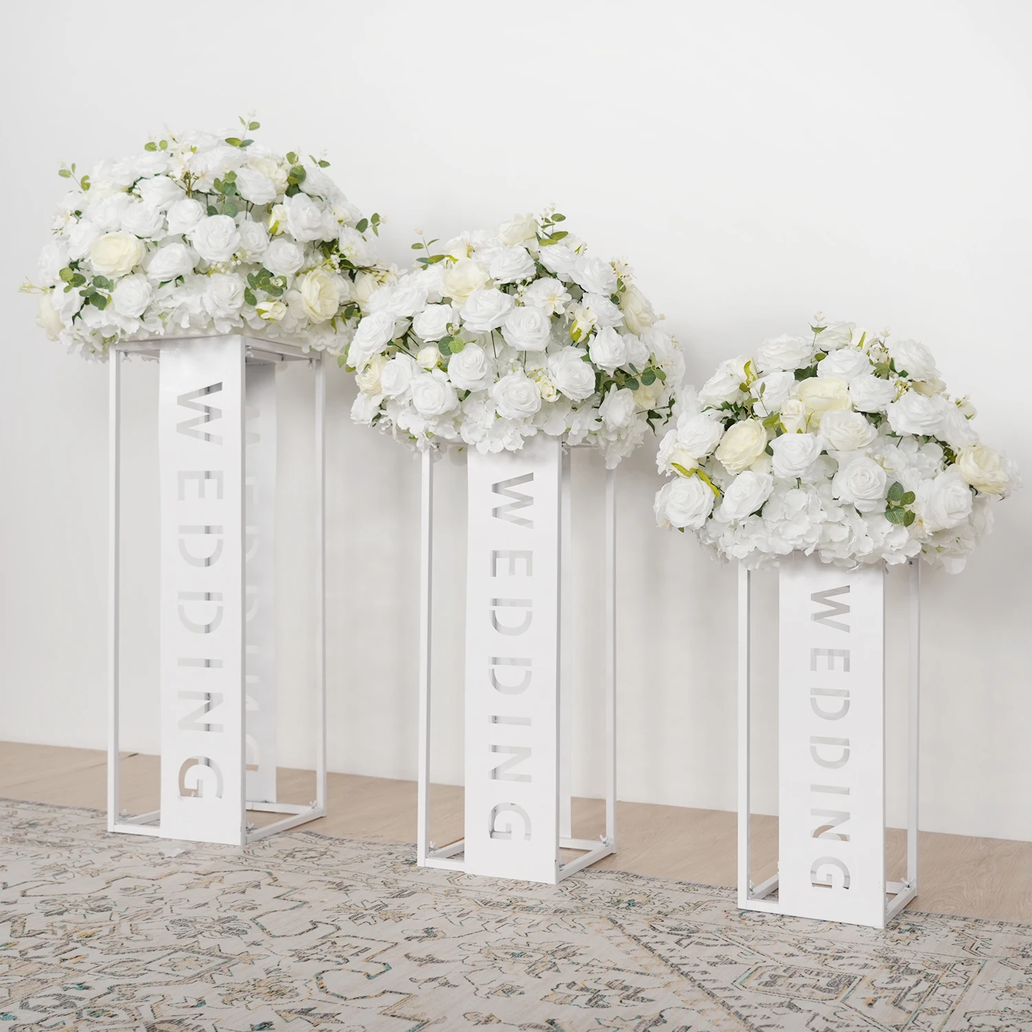 

Uflower Aritificial Flower Hydrangea Rose White Flower Ball Road Leading Flora Ball Wedding Decoration Table Centrepiece Decor