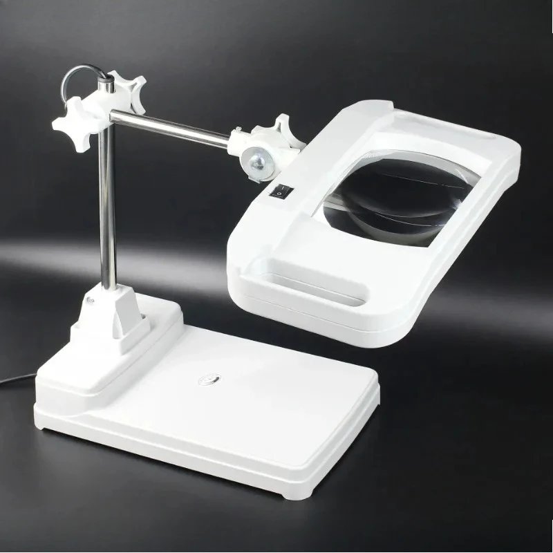 

HD Reading Desktop Lift Magnifying Glass With LED Lights PCB Loupe Helping Hands Soldering Solder Clamp Phone Screen Magnifier