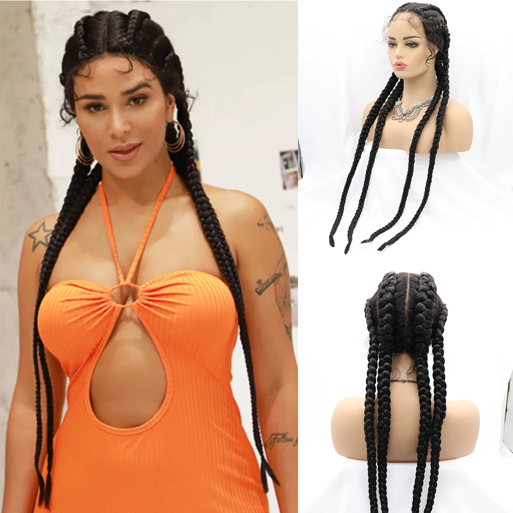 

Sylvia Box Braided Synthetic Lace Front Wigs for Black Women with Baby Hair 4 Braided Wig 30 inch Free Part Natural Hairline Wig