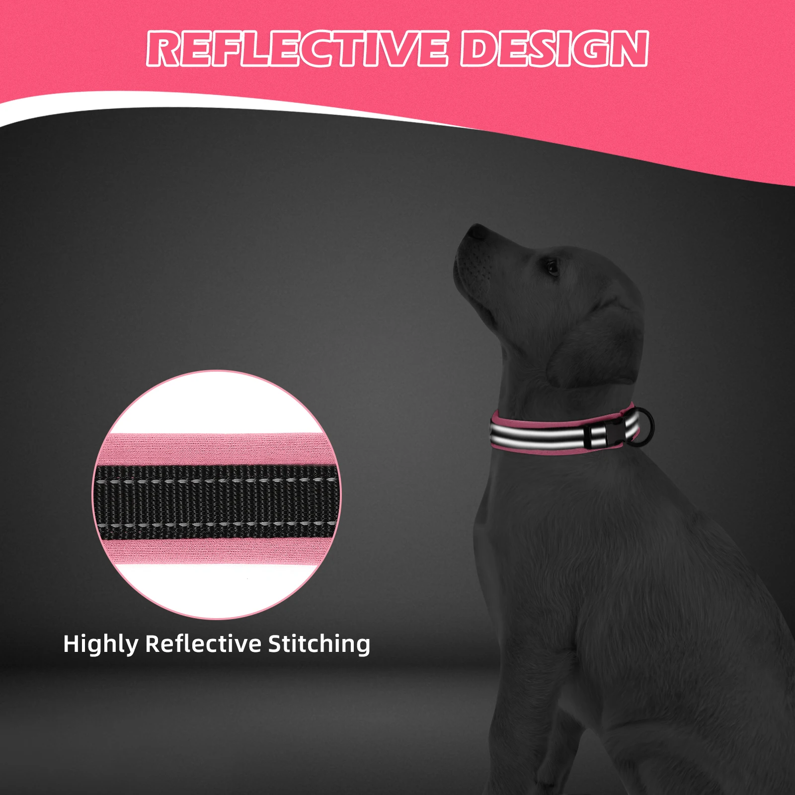 

Reflective Dog Collar Puppy Quick Release Buckle Adjustable For Walking Training Pet Supplies Small Medium Large Sizes Pink