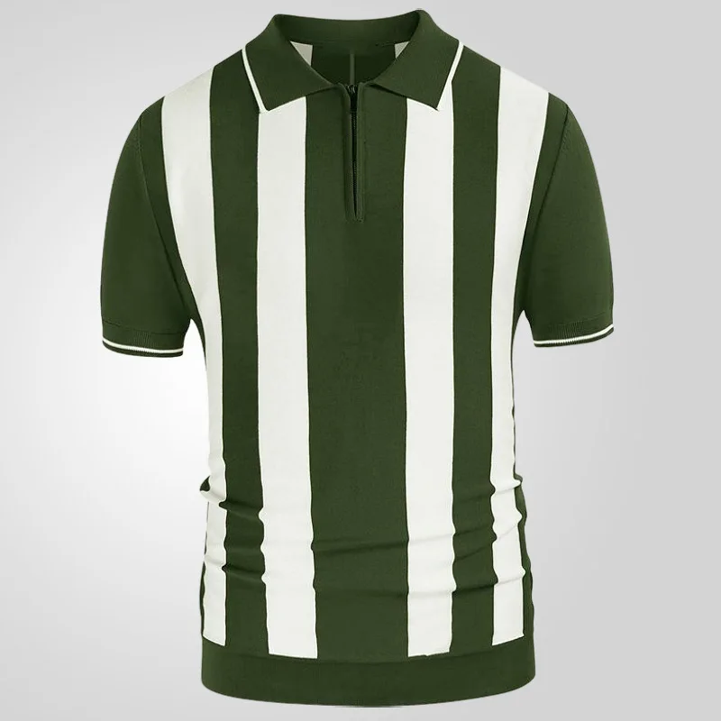 European and American men's clothing Summer new striped stitching sweater Short-sleeved woolen Polo shirt trend