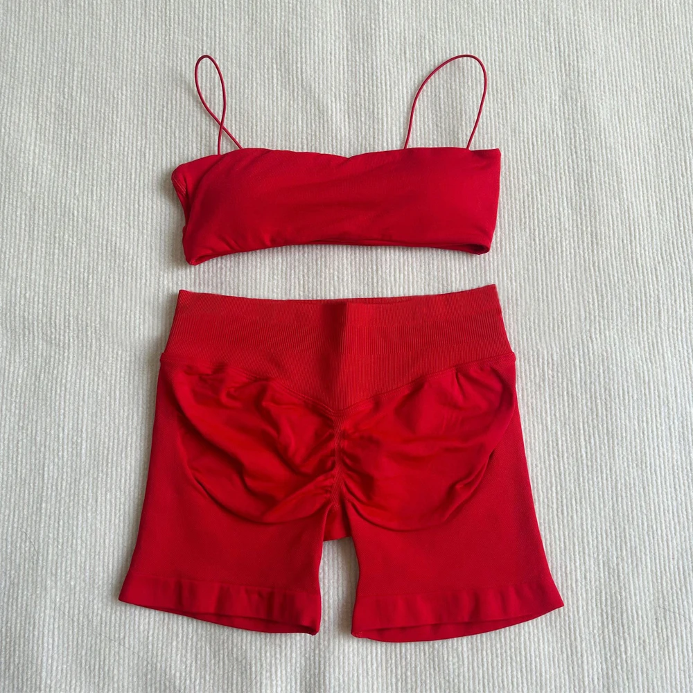 2-Piece New Slim Shoulder Strap Fully Matte Beautiful Backless High Stretch Sports Bra with Chest Cushion yoga Fitness Set