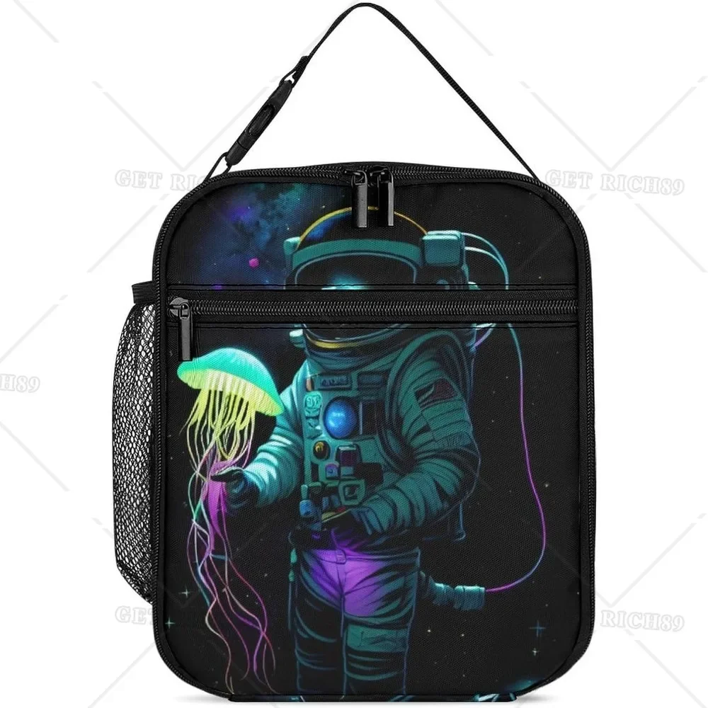 Trippy Space Chilling Astronaut Art Lunch Box for Women Men Kids Office Work, Moisture Resistant Lunch Bag Organizer Handbag