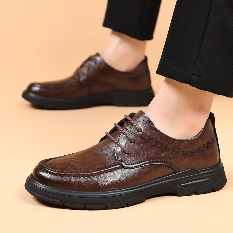 Brand Men's Genuine Leather Comfortable Business Casual Leather Shoes Fashionable Men's Wedding Banquet Lace Up Leather Shoes