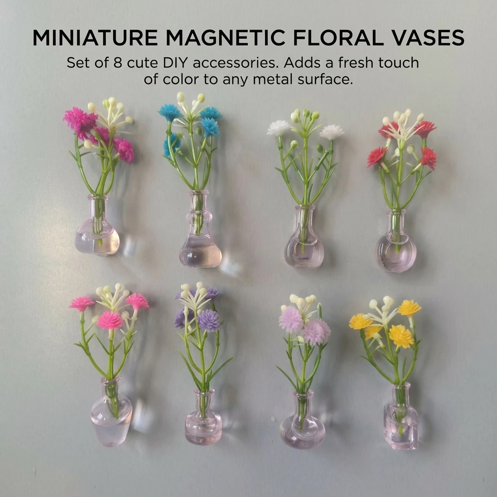Mini Magnetic Vase Refrigerator Stickers Pink Resin DIY Decoration Accessories with Strong Magnet for Home Office Gifts Women
