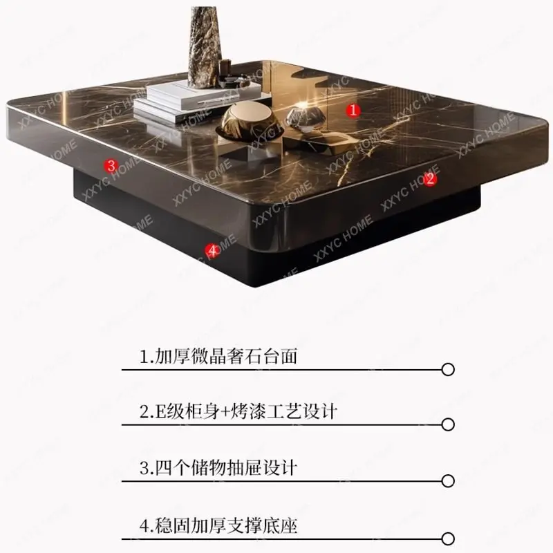 LXPure handmade light luxury furniture microcrystalline stone rectangular coffee table villa living room marble tea table