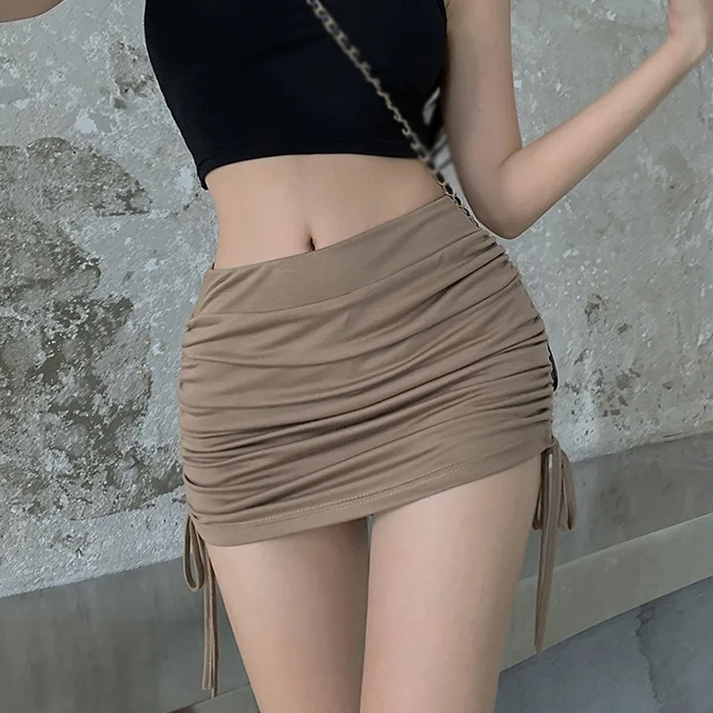 Drawstring Skirt Women\'s High Waist Slim Design Feel Wrapped Hip Skirt Short Skirt