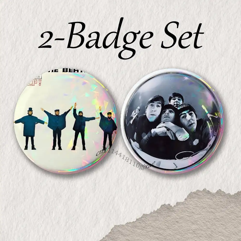 The B-Beatles Band HELP Brooches for Backpack Accessories 25,32,44,58,75mm Round Enamel Pins 2-piece set Cartoon Anime Badge
