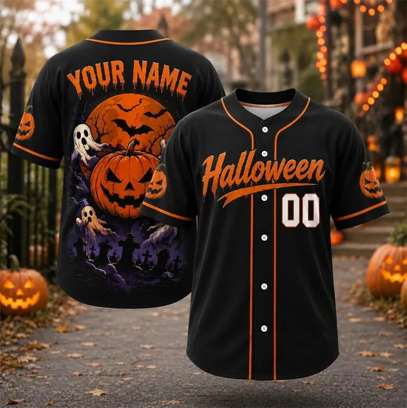 Personalized Baseball Jersey Custom Team Name Number Night Moon Bat Sublimation Print Shirt Men Women Halloween Cosplay Costume