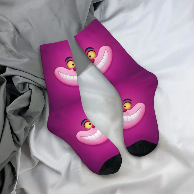 Calcetines de vestir con estampado de gato de Cheshire para hombre y mujer, medias divertidas y cálidas, personalizadas, novedad