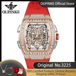 OUPINKE-Reloj de pulsera cuadrado con diamantes para mujer, accesorio de lujo con movimiento mecánico importado, automático, correa de silicona, 3225