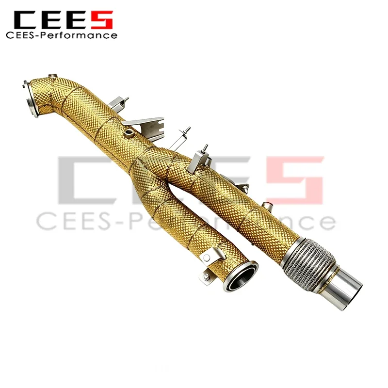 CEES Stainless Steel Exhaust Header Downpipe 2025 Racing Free Flow Pipe with Golden Insulation for Porsche 911 992 GTS 3.6T