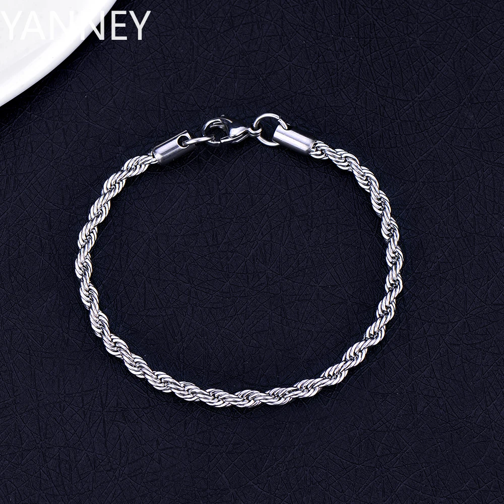 Charm gelang rantai perak Sterling 925 inci, Kalung Gelang tali Hip Hop Punk 4MM 16-24 inci Aksesori hadiah perhiasan modis untuk pria wanita