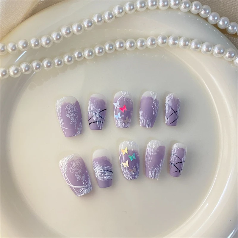 10db Bíborszín handmade Fehérneműs szekrény -en nails Hordható Ál- nails Hiánytalan fedezze Brillíroz Lepke decoratie Választékos Bűvészkellék Köröm tipped Mesterkedés