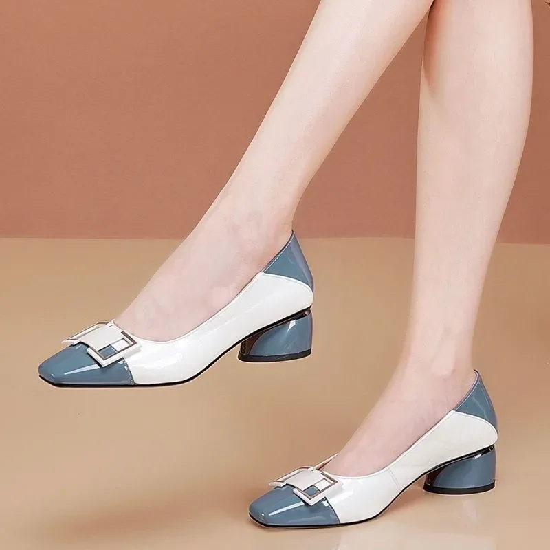 women classic round toe blue spring & summer square heel shoes lady casual black comfort office career shoes sapatos mujer ga53