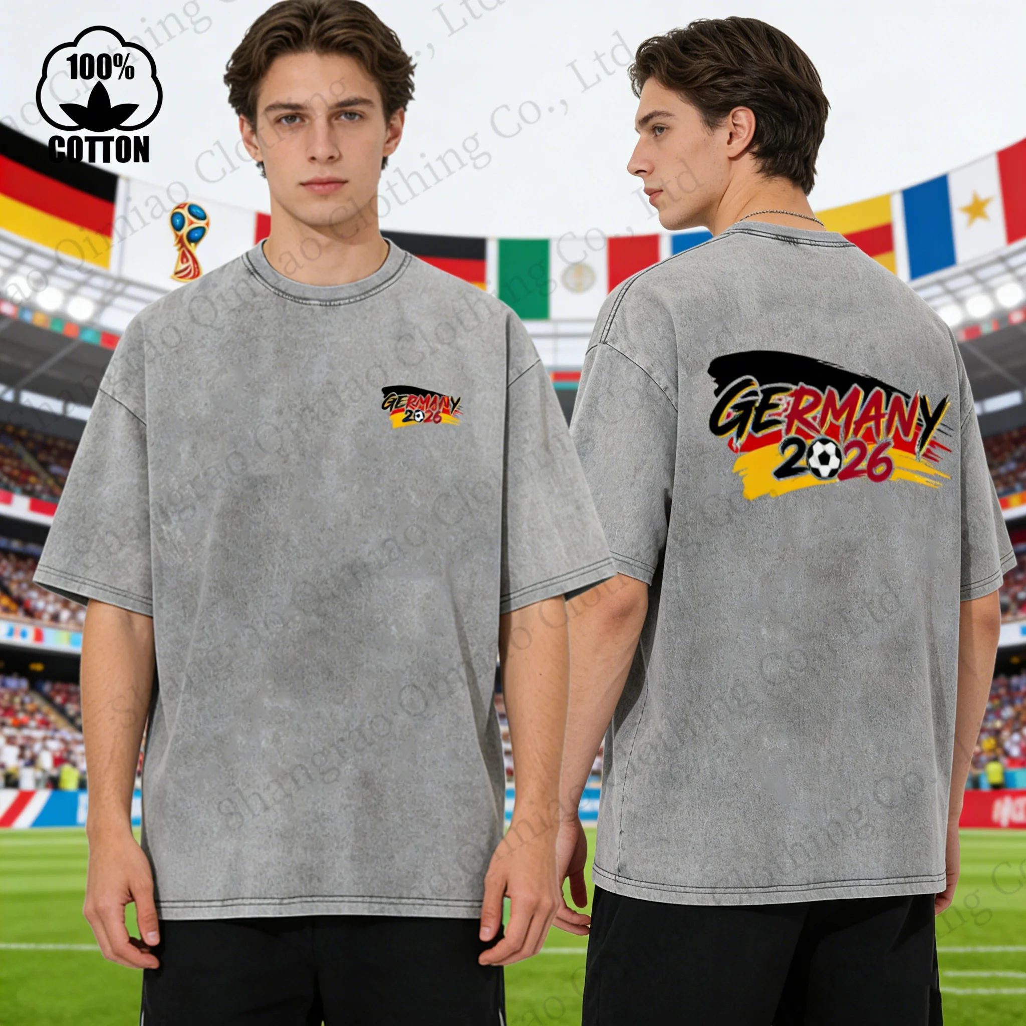 

2026 North America Football Game Germany Fan T-Shirt Vintage Washed 100% Cotton Short Sleeve Tee Men Women Casual Graphic Top