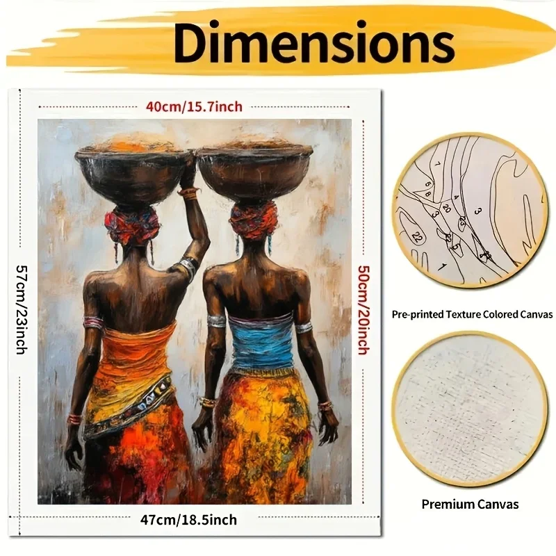 Professional Art Use: 1 Set Adult DIY Paint by Numbers Kit, Two Figures Holding Clay Pots Above Their Heads, Acrylic Painting Se