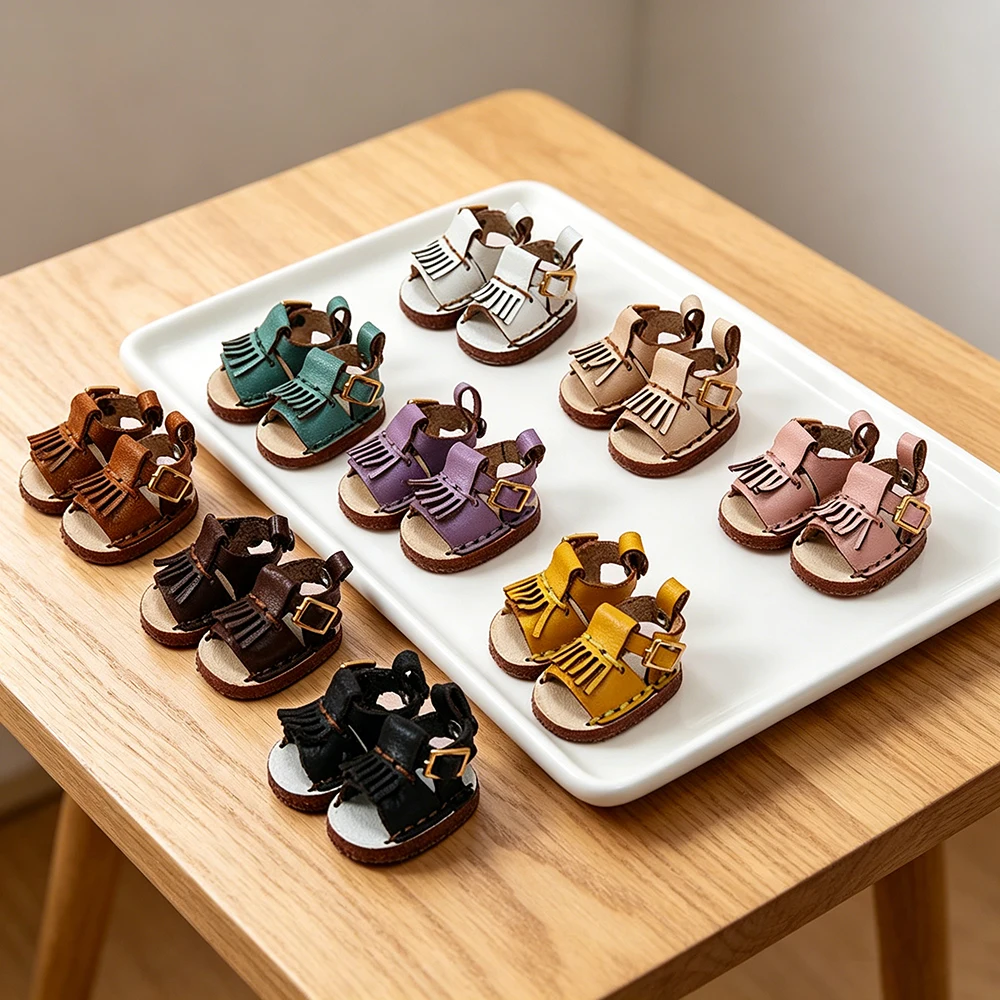 

2.2cm*1.1cm Ob11 Doll Cute tassel Sandals Shoes Doll Handmade Cowhide Shoes Toy Accessories For P9 P10, Obitsu 11, Molly, Gsc